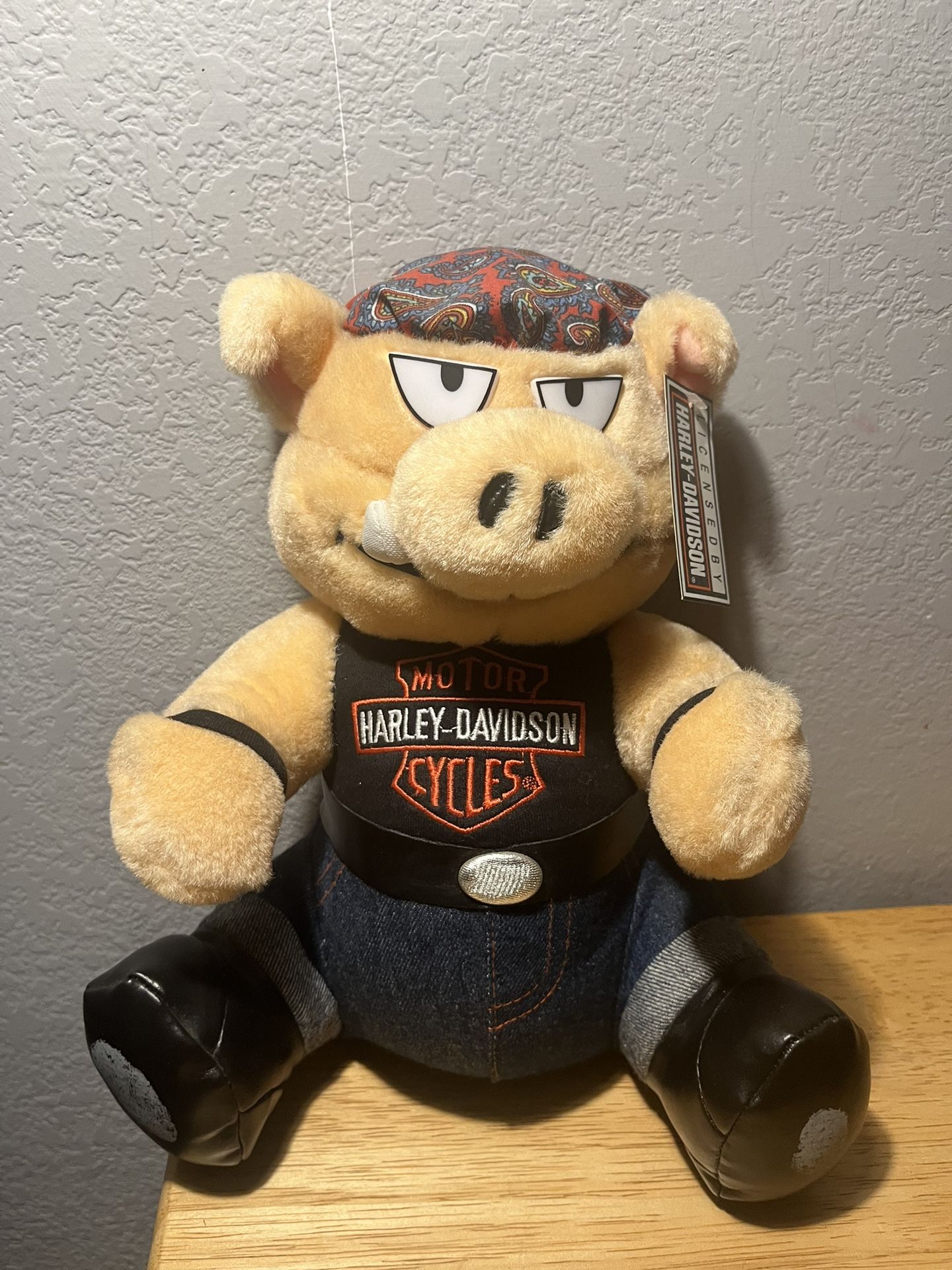 Vintage Harley Davidson Plush Motorcycle Pig Doo Rag Hog Stuffed Animal Play By