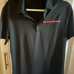 Prada Polo Shirt Black Red Logo Size L
