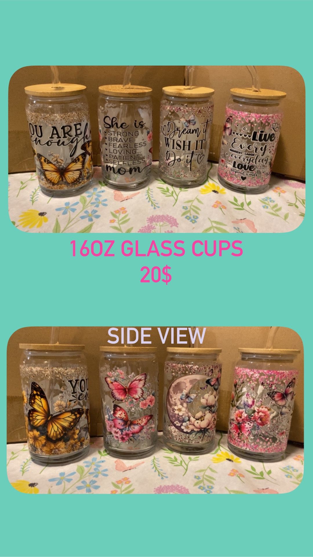 16oz Glass Cups With Straw 