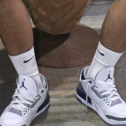 Jordan’s. White And Navy Blue. Size 10.5
