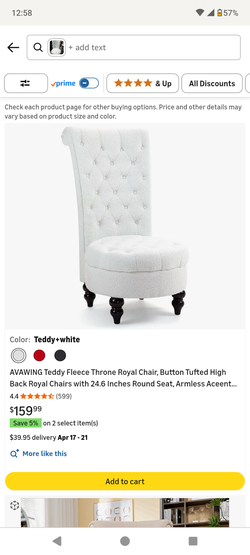 Teddy Fleece Throne Royal Chair, Button Tufted High Back Royal Chairs with 24.6 Inches Round Seat, Armless Aceent Chair with Thick Padding and Rubberw