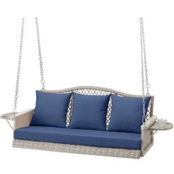 Assembled New Wicker Hanging Porch Swing Heavy Duty 900 LBS 3-Seat Outdoor Patio Swing Chair Bench