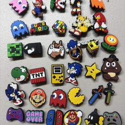 Shoe Decoration Charms for Crocs Jibbitz, 35 Pack - Mario, Pac-Man, Sonic
