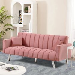 🌷🌷 Pink Velvet Sofa Bed Couch 🛋️ Brand New Folds Down Into A Bed 🛏️ 