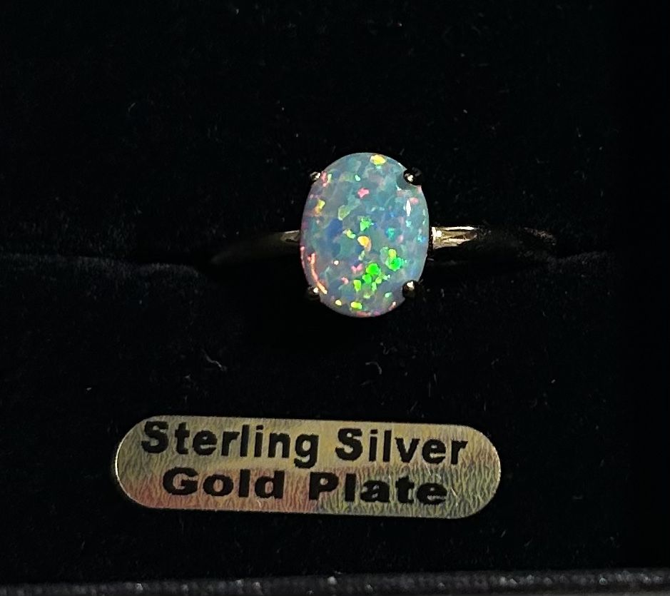 Lab Created Opal Sterling Silver Over Gold Plated Ring From Australia