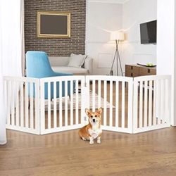 Freestanding Pet Gate for Dogs - 4 Panels Indoor Foldable Dog Fence for Stairs, Hallways, or Doorway