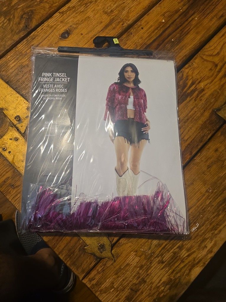 Pink Tinsel Fringe Jacket Size Adult L/xl