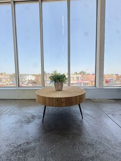 Midcentury Modern Minimalist Brown Wood Round Circle Coffee Center Table 