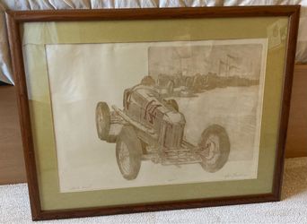 Dirt Track" Mark Groseclose, Etching Vintage racing car Art 32/175 framed 36.25" x 28.5"