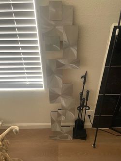 Tall Silver Abstract Metal Wall Art Sculpture