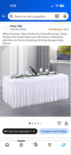 8ft white table skirt