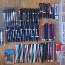 PRISMA MARKERS,MARKER PAINT,COLOR PENCILS,FINE TIP MARKERS,PEN TOUCH METALLICS,PRO MARKERS,DERWENT COLOUR SOFT PENCILS,AND CASE $400 VALUE!!! BRANDNEW