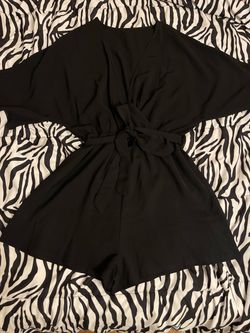 Black Short Romper with Tie Waist