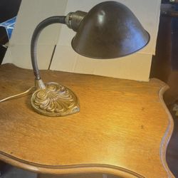 Antique Adjustable Desk Lamp Heavy Cast Iron Carved Base With Adjustable Positions From 1940s Great Original Patina
