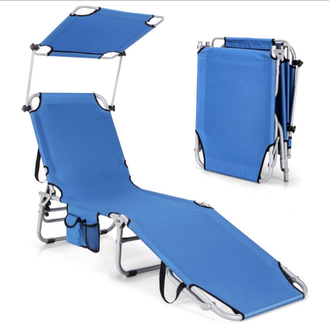 5 Position Adjustable Outdoor Recliner With Canopy Shade