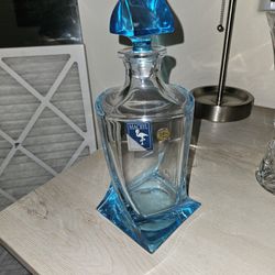 MACRYL 24% Lead Crystal Blue Art Glass Decanter w/ Stopper – Italian Modern Design