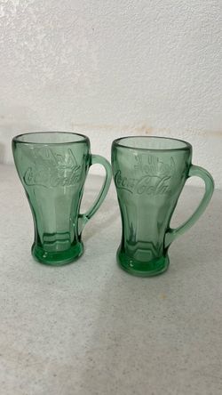 Vintage Libbey Coca Cola Green Glasses with Handle Set of 2