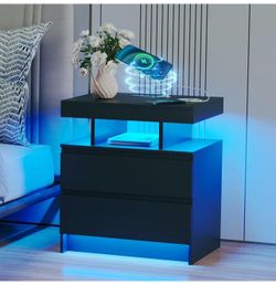 LED Nightstand with Charging Station, Smart Bedside Table, Black