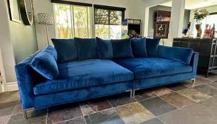 Deep blue velvet couch