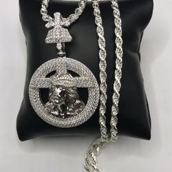 925 Sterling Silver 4.50CT MOISSANITE Jesus Pendant Rope Chain Men’s Necklace Size 24”