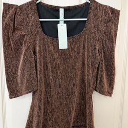 Shimmer Brown Blouse Shirt Size Small