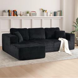 100% Brand New in box 111” Black Sectional Couch Sofa, Corduroy Modular Sectional Sofa, 3 Seater L-Shape with Free Combination