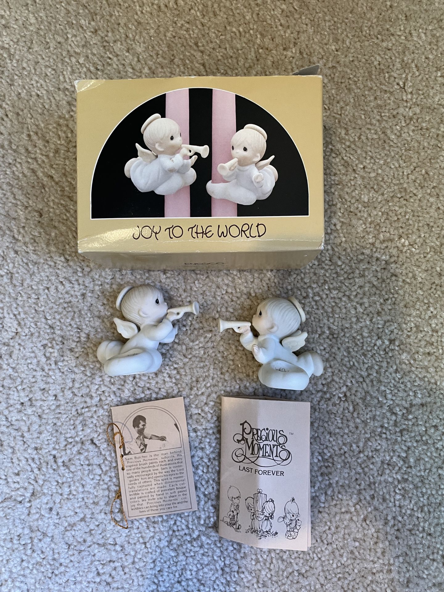 2 Vintage Precious Moments JOY TO THE WORLD Candle Climbers E-2(contact info removed)