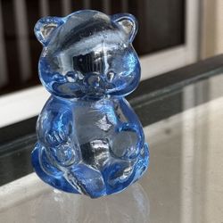 Vintage blue teddy bear glass figurine approx 3.5” tall In great condition  