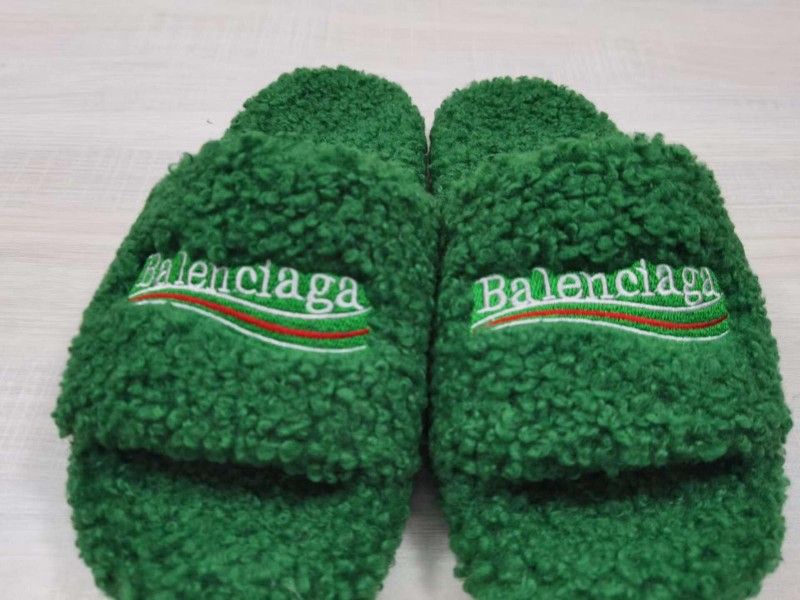 Balenciaga Green Furry Slides