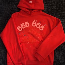 Sp5der Red Web Hoodie Size Large