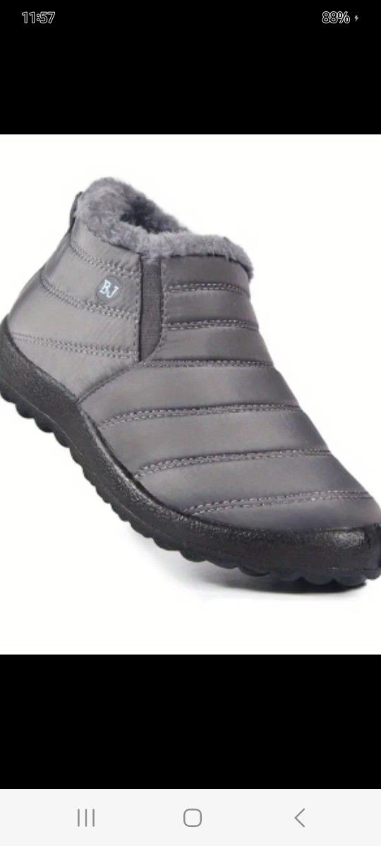 Unisex Lined Weatherproof Slip On Ankle Boots Gray 10