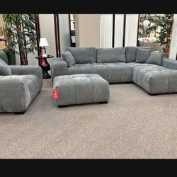 Grey Sectional New Option Ottoman Or Chairs 117x78