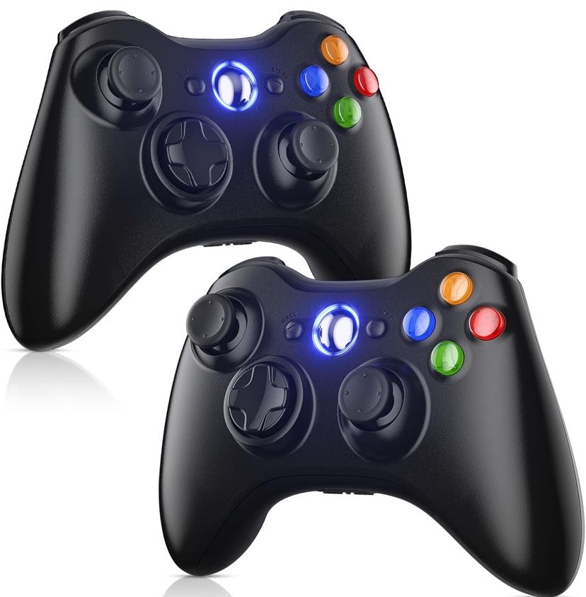 2 Pack Replacement for Xbox 360 Controller, Wireless Controllers Gamepad Upgraded Joystick Compatible with 360 & Slim, Windows 11/10/8/7 PC Controller