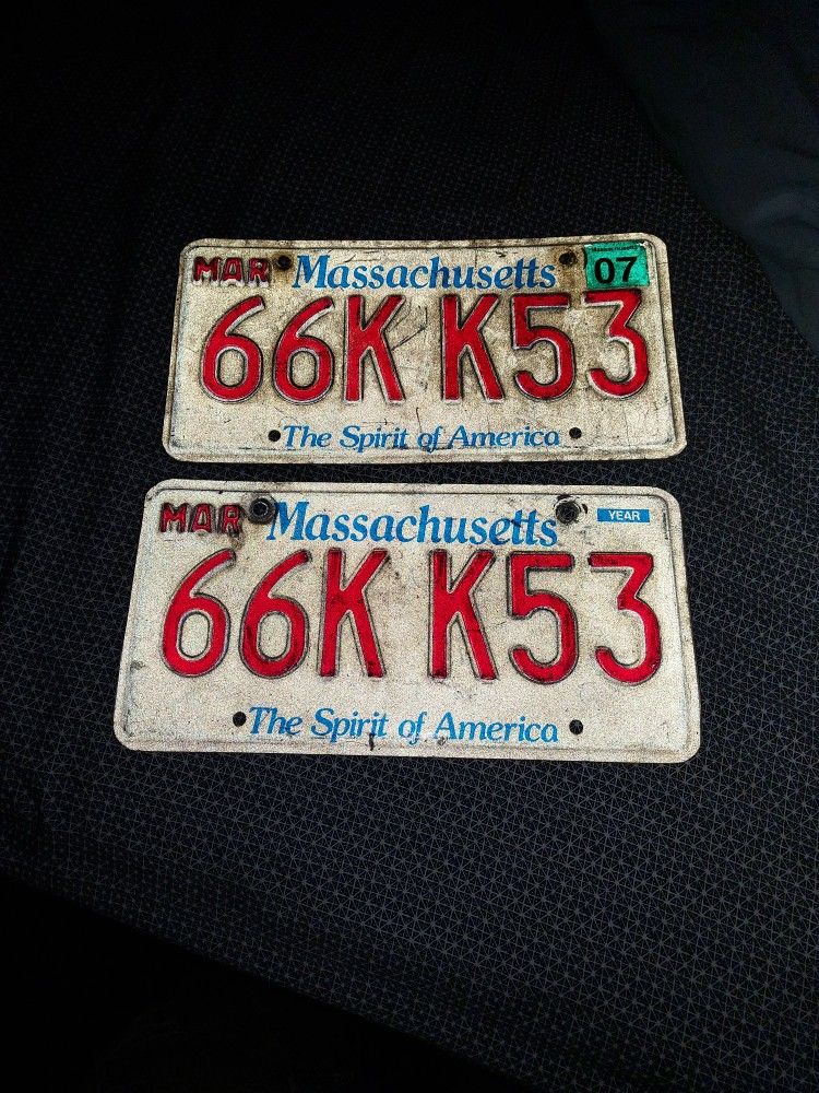 Massachusetts Plate Number 66kk53 Set Of Two