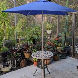 Blue and White Beach Umbrella