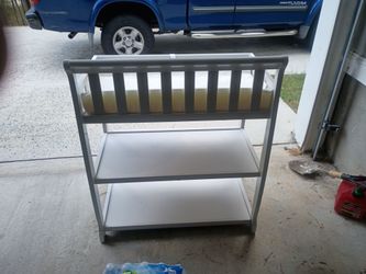 Gray Baby Changing Table with Shelves
