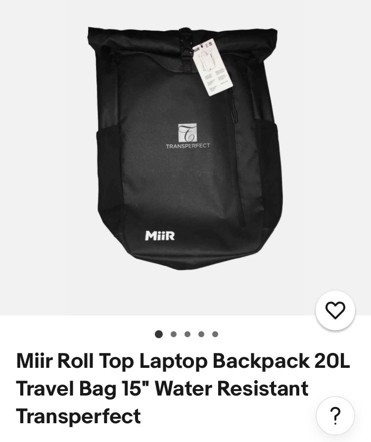 Miir Roll Top Laptop Backpack 20L Travel Bag 15" Water Resistant Transperfect