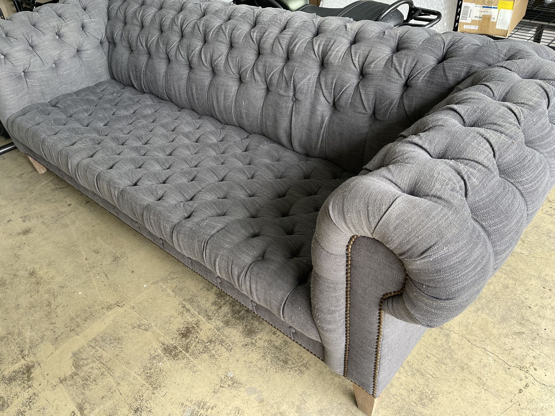 9ft tufted sofa couch grey blue