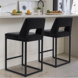 2-Piece Modern Counter Height Bar Stool Set – Faux Leather & Metal Fr
