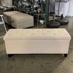 New Only $85!! 48” Rectangular Storage Ottoman Bench Linen Fabric Tufted Footrest Flip Top for Bedroom Available In Beige