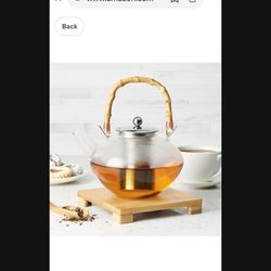 💥firm💥 New Glass Tea Kettle On Wooden Plate.  Great Even For Decoration