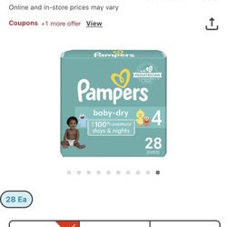 New Pampers Baby Dry Size 4, 28 Diapers 