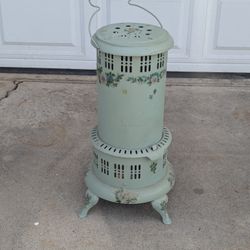 Vintage Green Kerosene Heater With Floral Pattern