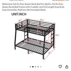Full XL Over Queen Metal Bunk Bed  Frame– Like New