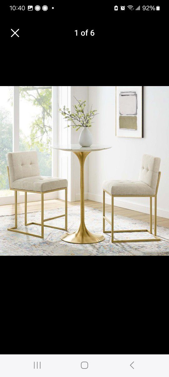 BRAND NEW SET OF 2 Gold Stainless Steel Upholstered Fabric Counter Stool  Bar Stools chair, chairs,