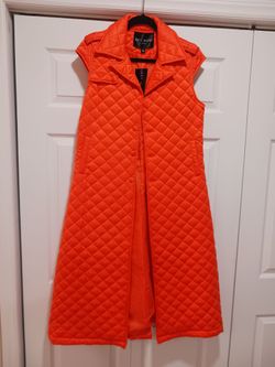 Say What NYC Orange Quilted Sleeveless Long Vest