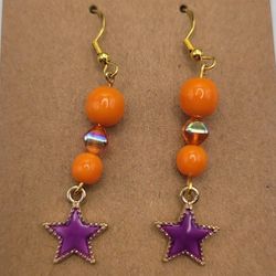 Handmade Purple/Orange Funky Star Earrings 