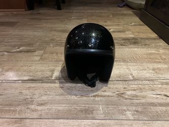 Open Face Motorcycle Helmet Black Metallic Flake (Size S)