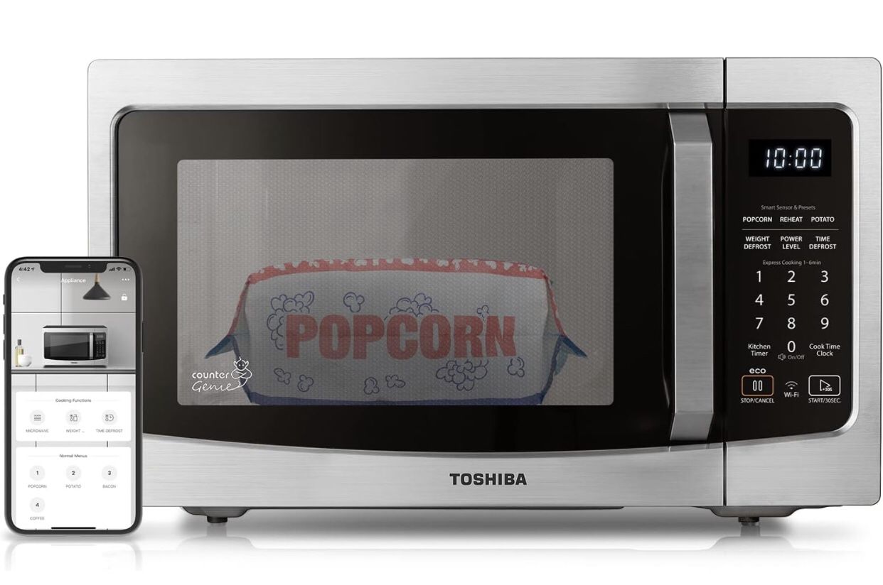 TOSHIBA ML-EM34P(SS) Smart Countertop Microwave, Sensor Reheat, Works With Alexa & Remote Control, Kitchen Essentials, Mute Function&ECO Mode, 1100W, 