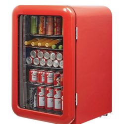 New In Box HCK 4.1 CU.FT. Undercounter Retro Drink Cooler With Double Glazed Glass Door 